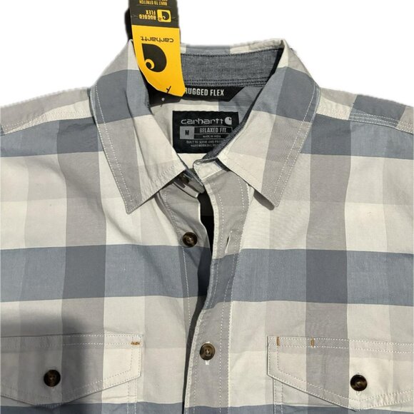 CARHARTT Men's Rugged Flex Loose Fit Plaid Button Front Short Sleeve Shirt SZ M - Picture 3 of 7